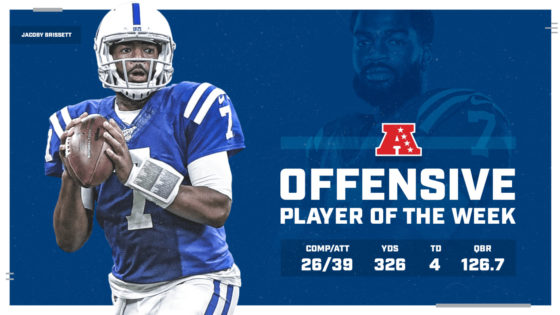 COLTS QB-JACOBY BRISSETT NAMED AFC OFFENSIVE PLAYER OF THE WEEK