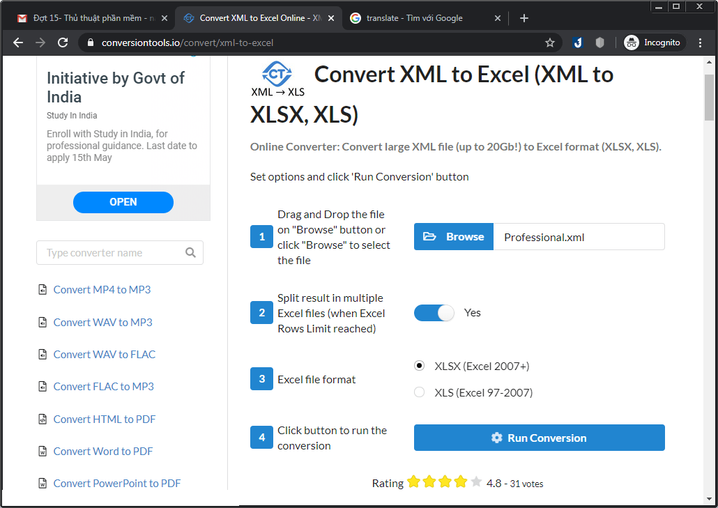 Cách chuyển đổi từ định dạng file XML sang Excel